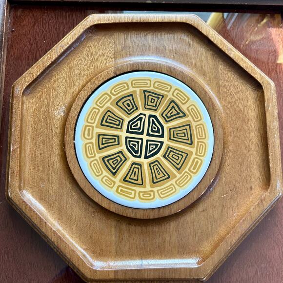 Vintage MCM Wooden Octagon Appetizer Board with Ceramic Tile 12” - Picture 5 of 10